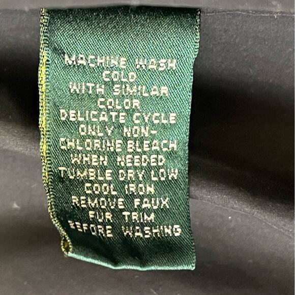 Ralph Lauren Black Quilted Down Puffer Coat Womens Large Removable Fur Trim - Picture 8 of 12